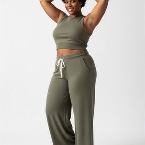 Olive Green Women's Wide Leg Pajama Pants